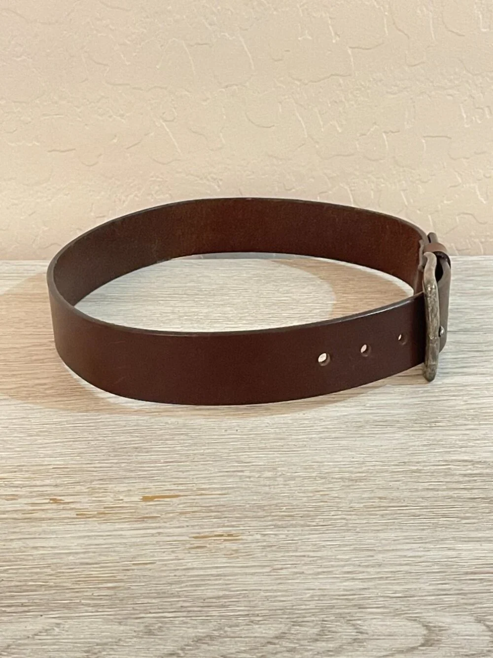 Calvin Klein Leather Belt Brown Italian Leather Silver Logo Small